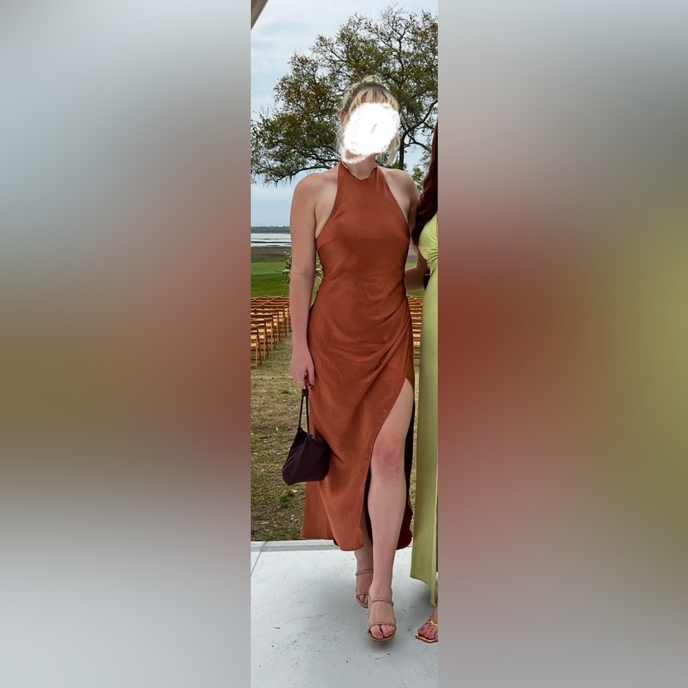 Hello Molly Copper Satin Halter Maxi Dress - Size M / US 6